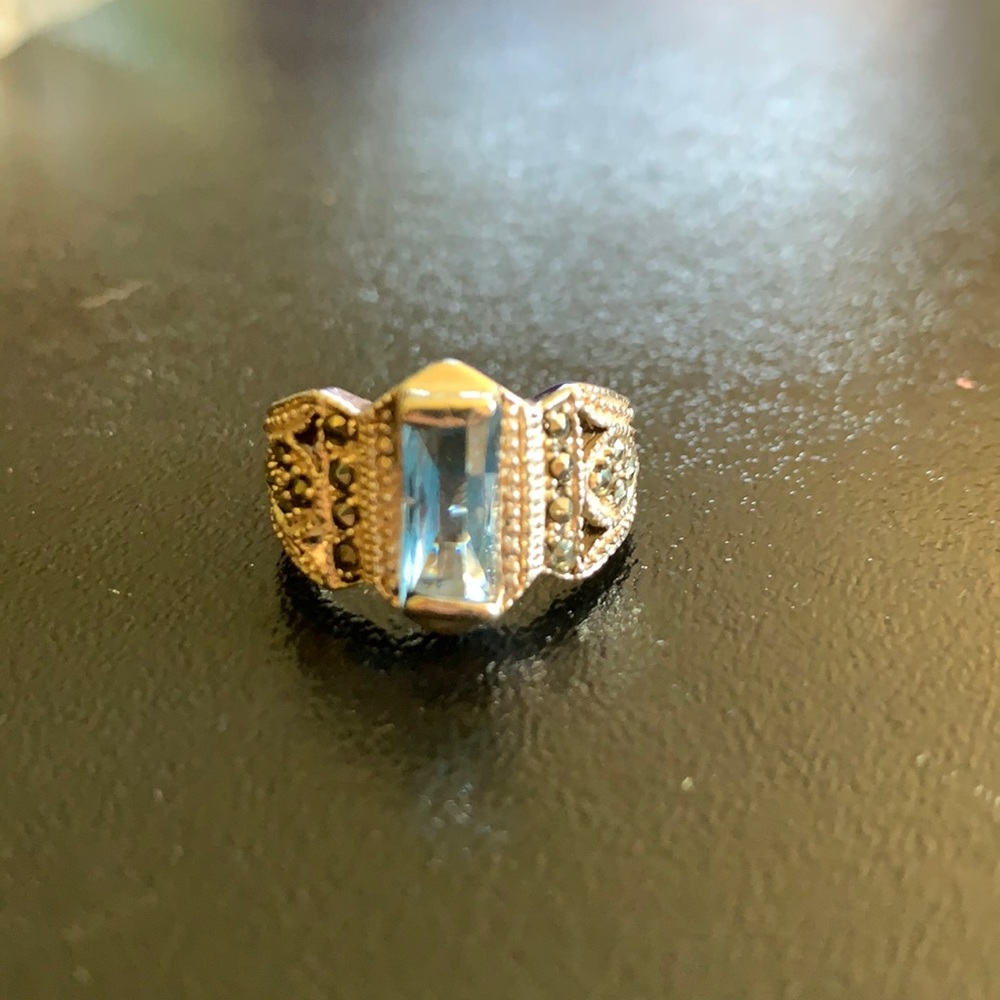 Topaz blue CZ marcasite ring.